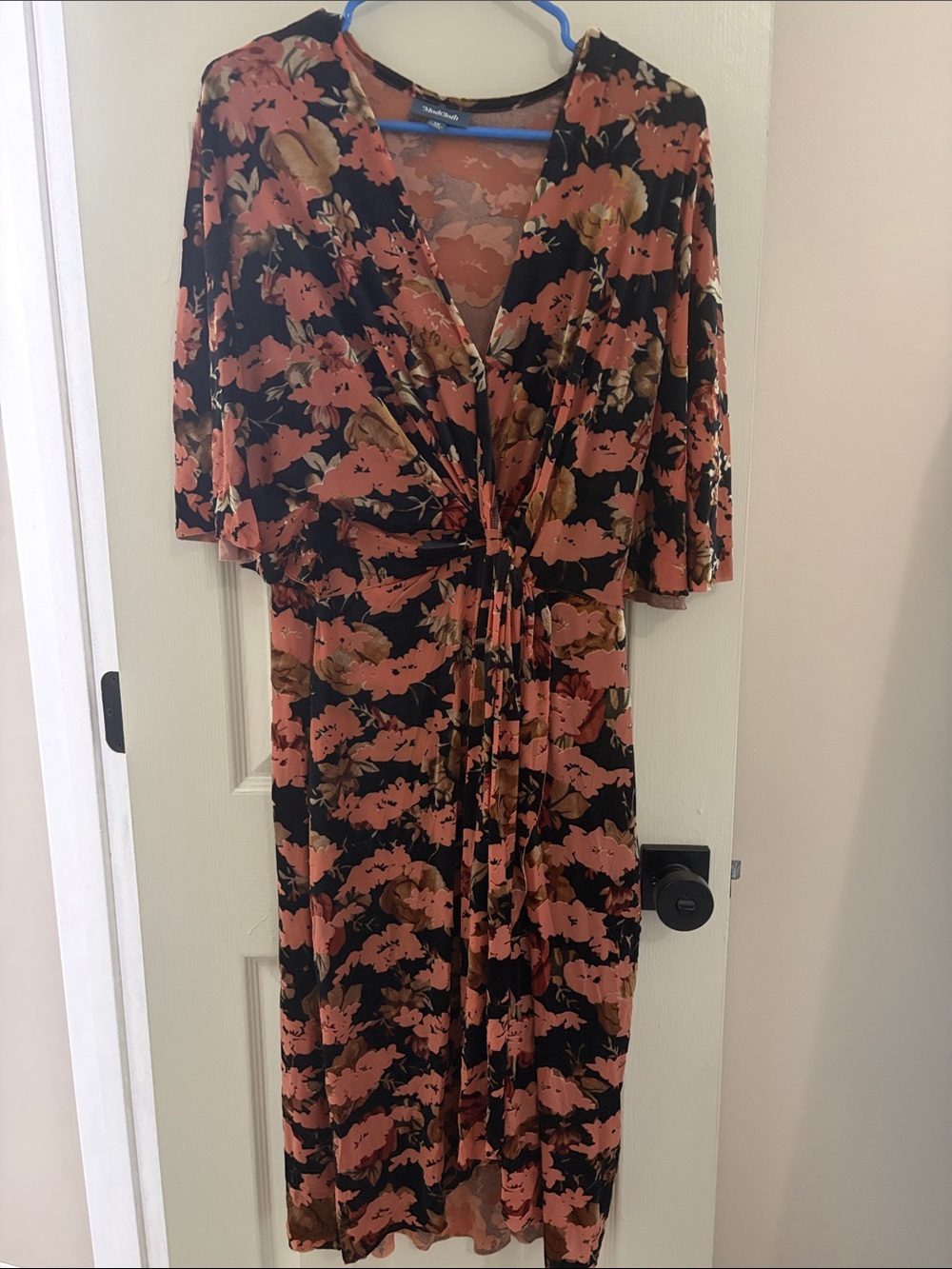 ModCloth Black Midi Dress with Rust Floral Print